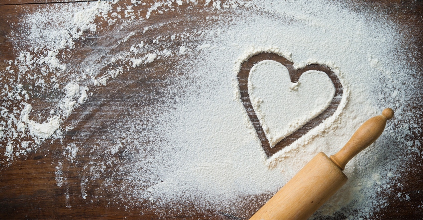 Flour with heard drawn and rolling pin 