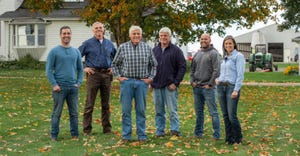 Members of the farm family, from left: Matt Oesch, Jeff Oesch, Fred Oesch, Tom Oesch, Tommy Oesch and Annie Link. 