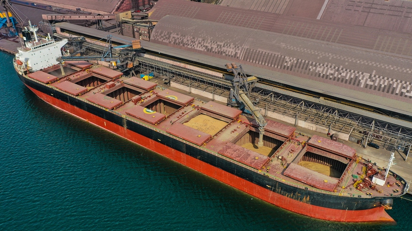 Ship loaded with corn for export