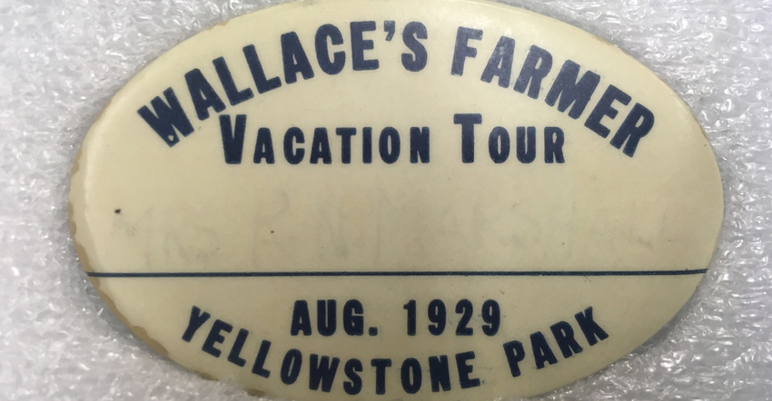 Wallaces farmer vacation tour August 1929 yellowstone park badge