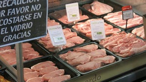 raw packaged pork at market