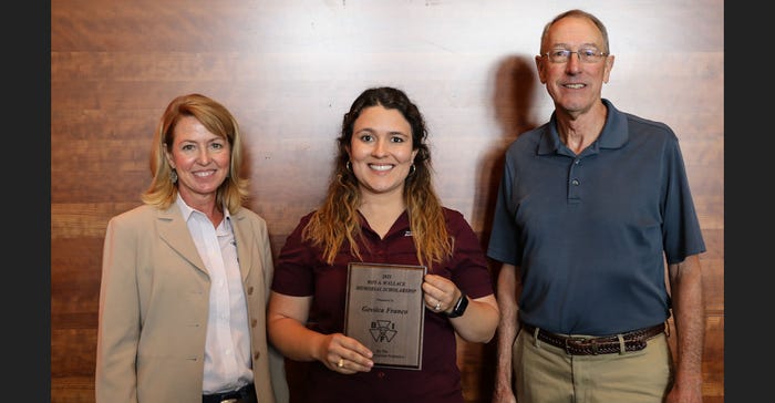  Gessica Franco receives the $1,250 2021 Roy A Wallace Memorial Scholarship for Graduate Students from Lorna Marshall and Norm Vincell 