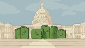 White House illustration with money bags