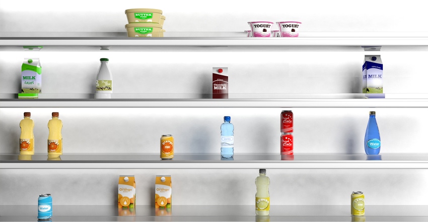 Supermarket shelves with very few products