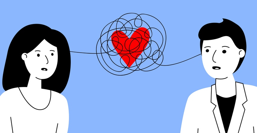 illustration of man and woman with confused love between them