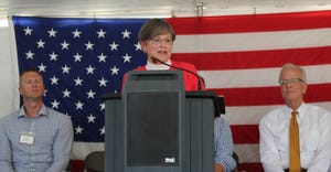 Kansas Governor Laura Kelly at the cutting the ribbon on the Amber Wave facility in Phillipsburg, Kan., Aug. 9