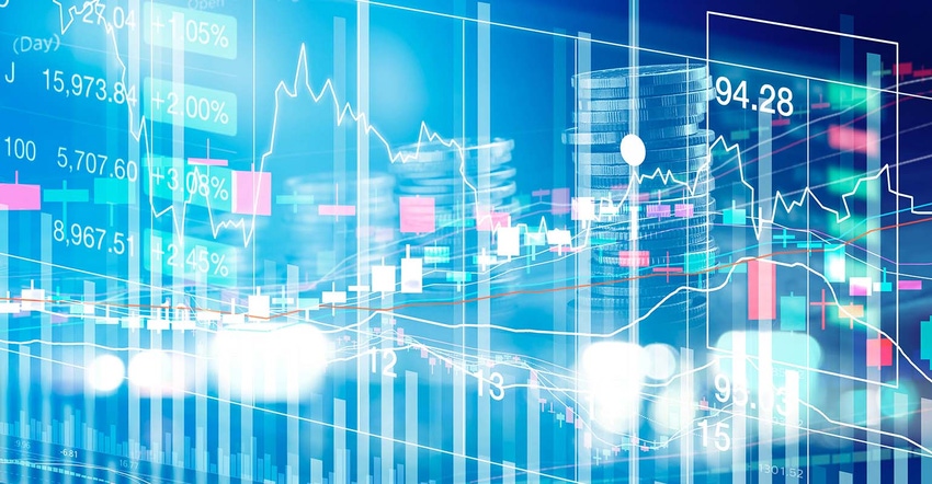 Stock Market Chart with graph and rows of currency on LED display, stock exchange and finance concept