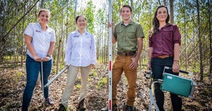 Scientists study biomass in forest.