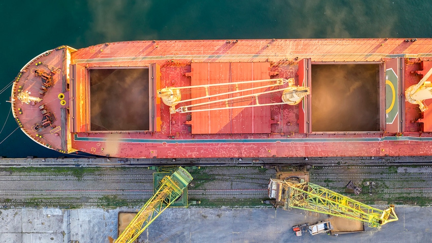 Ship loaded with grain for export Ship loaded with grain for export