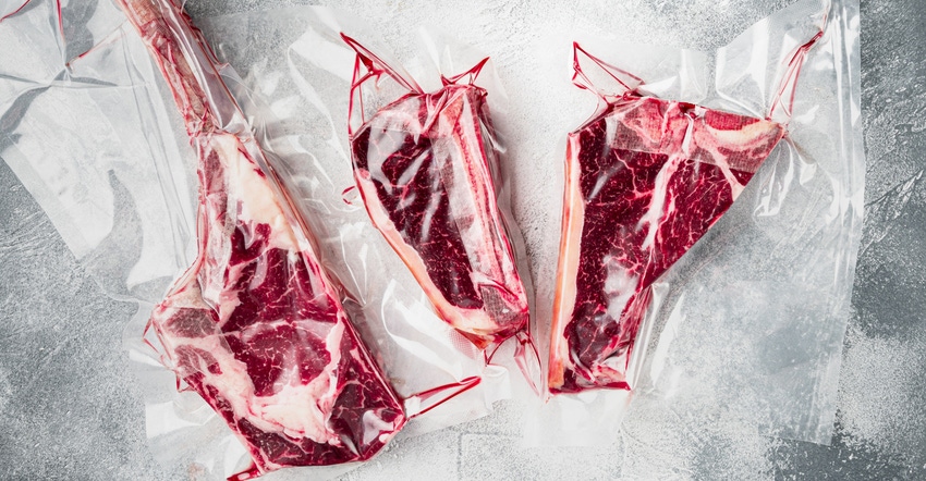 raw uncooked beef steaks in vacuum packed air sealed sous vide bag