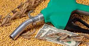 Diesel fuel nozzle, soybeans and cash money