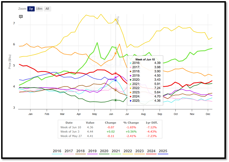 Corn prices since 2016