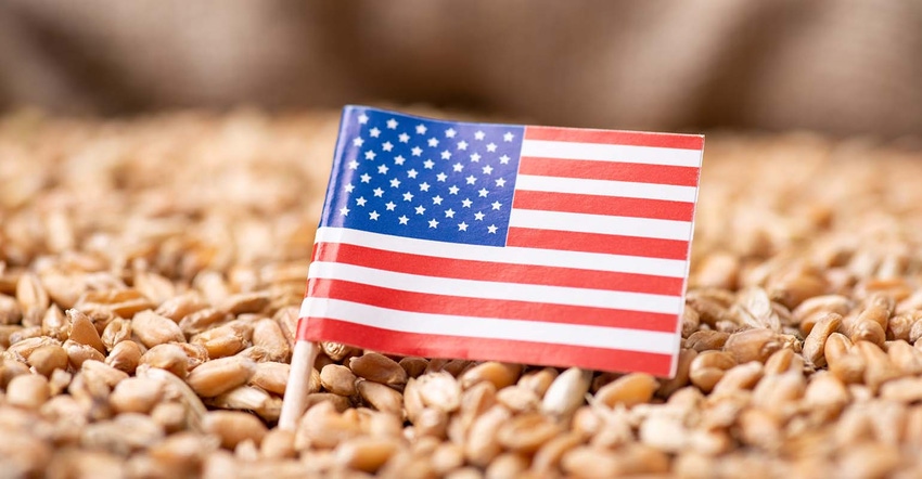Close-up shot of flag of USA on wheat