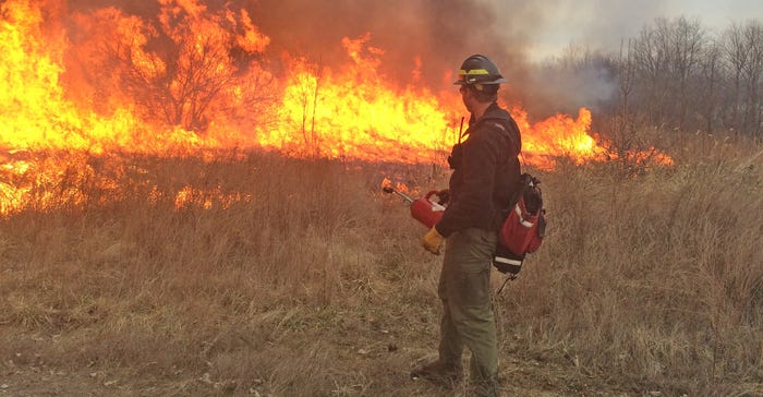 man watches controlled burn man watches controlled burn