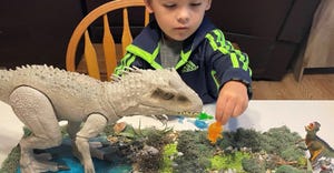 little boy playing with dinosaurs
