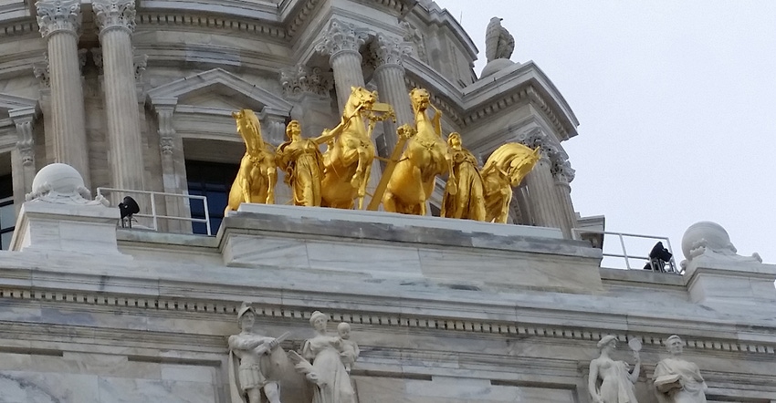 Gold artwork on the Minnesota State Capitol building in St. Paul, Minn.