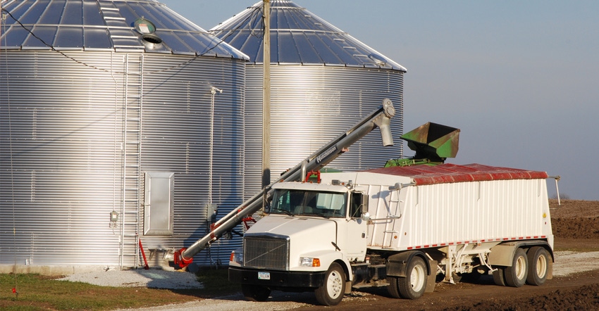 grain bins with truck 