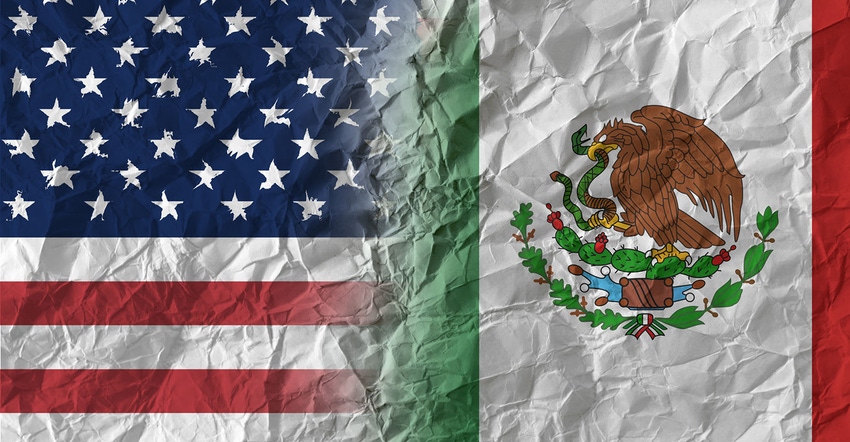 US and Mexico on crumpled paper, policy and relations concept US and Mexico on crumpled paper, policy and relations concept