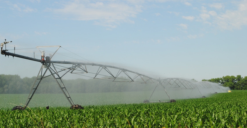 Center pivot irrigation system in field