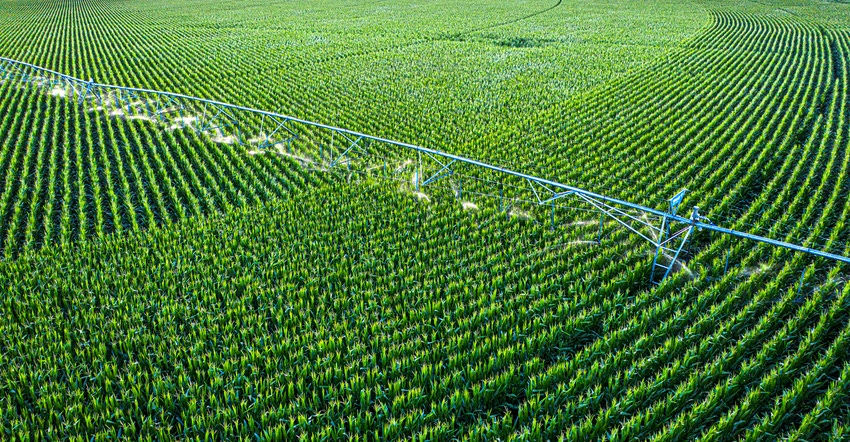 pivot irrigation system in corn field