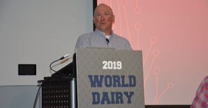 David Harvatine, herd manager of Aurora Ridge Dairy, speaks to attendees at World Dairy Expo