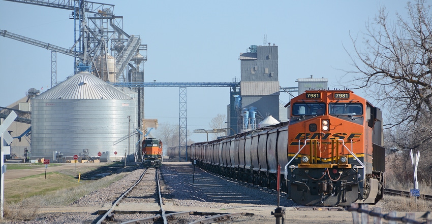grain bins and train