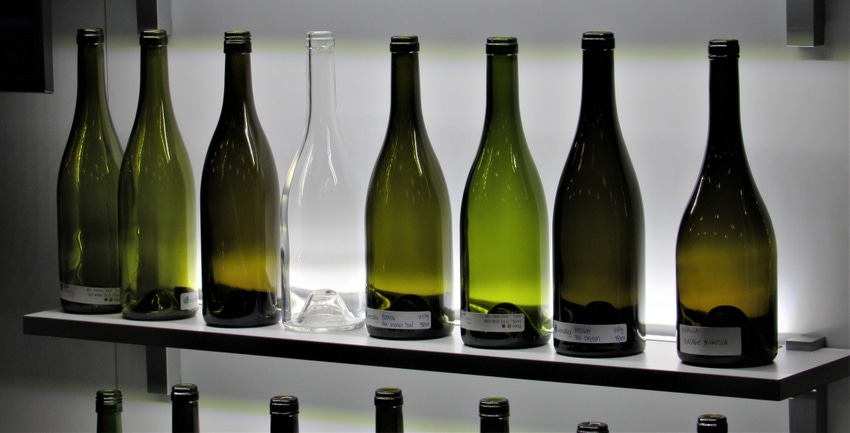 Empty wine bottles on display