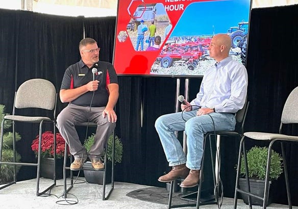 Gov. Ricketts on the Nebraska Farmer stage in the Hospitality Tent at HHD