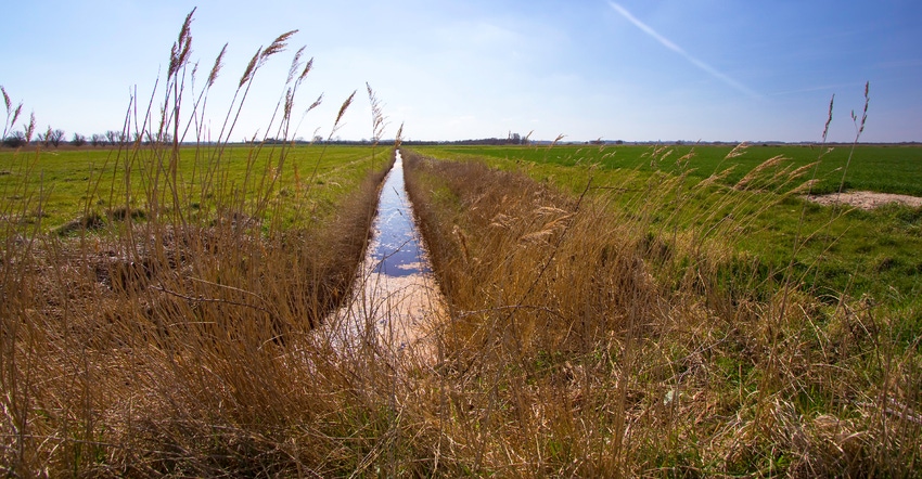 drainage ditch in rural pasture