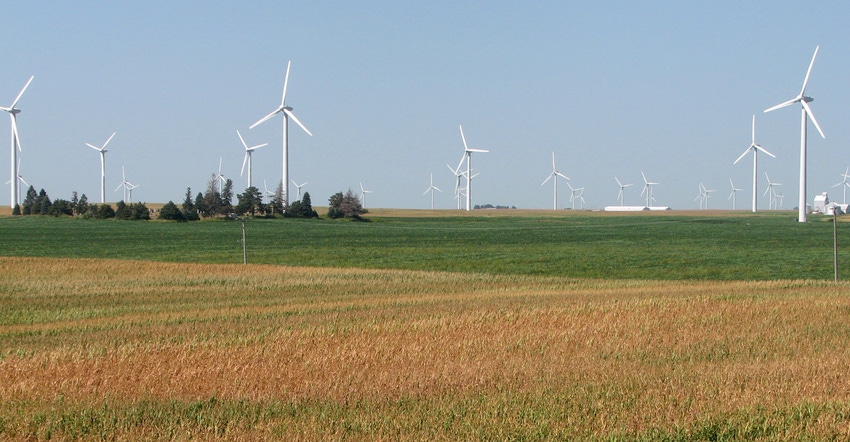 wind turbines in field in Iowa