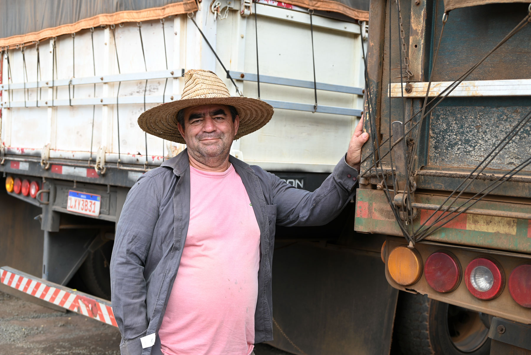 A driver waiting to unload a semi-trailer full of soybeans at the Estância Agro silo in Sao Paulo