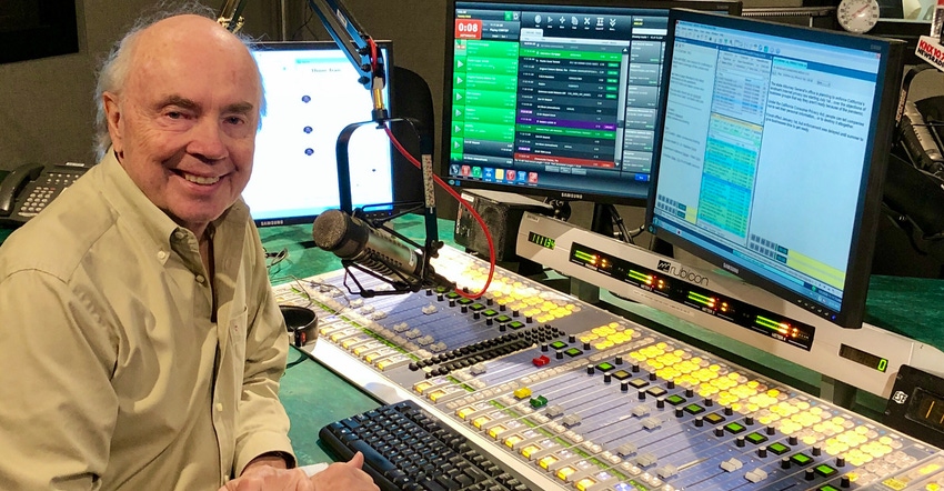 broadcaster Dick Helton in recording studio broadcaster Dick Helton in recording studio
