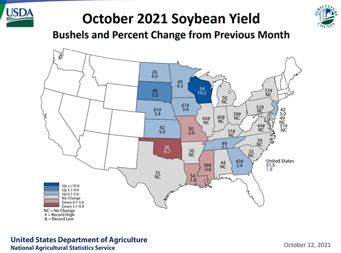USDA's October 2021 Soybean yield map