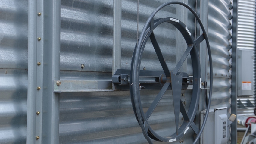 wheel on exterior wall of grain bin wheel on exterior wall of grain bin