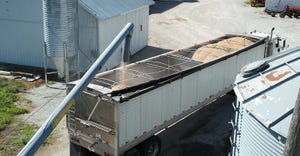 Loading grain into truck with auger