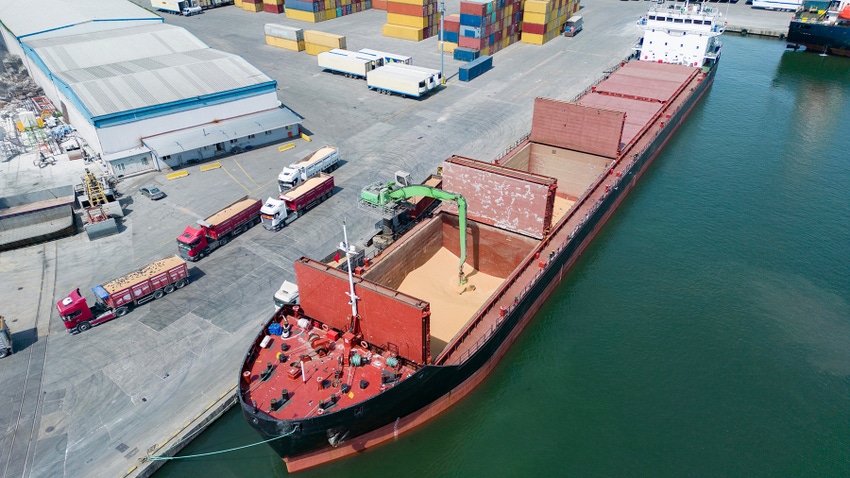 Export ship loaded with corn