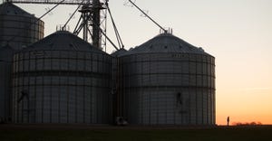 silhouette of grain bins