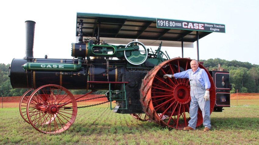 Nels Gunderson with his 1916 Case steam tractor