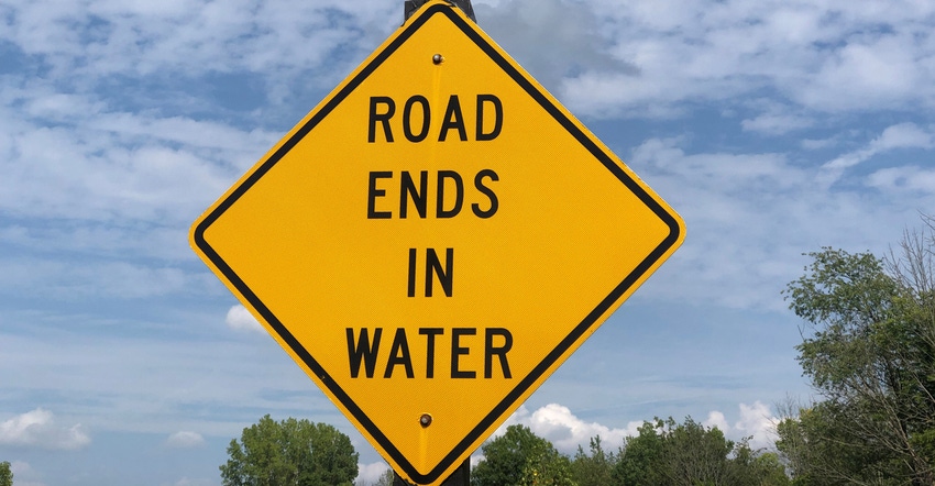 "Road Ends in Water" road sign