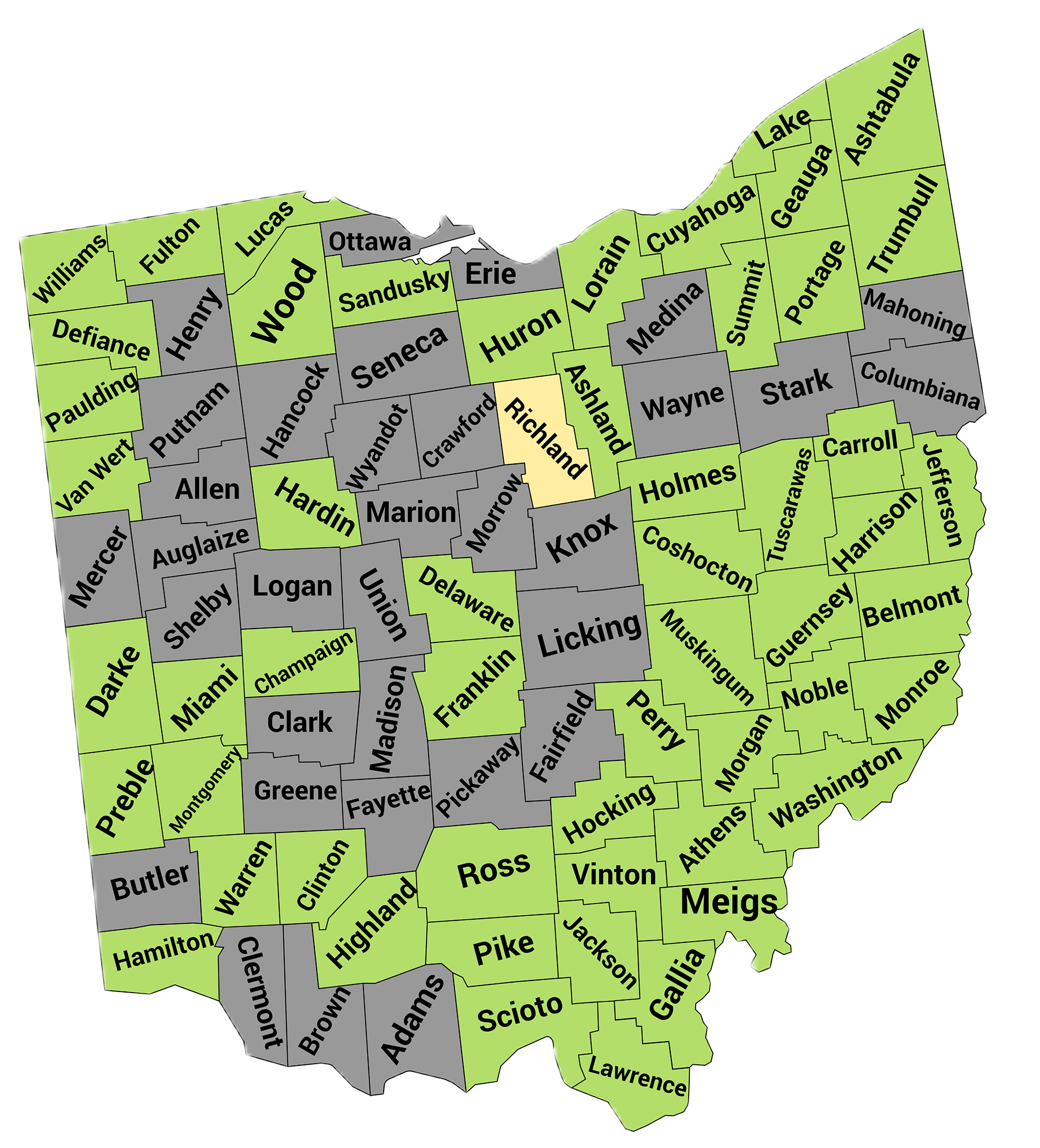 Ohio Citizens Action - Map of Ohio counties with large scale solar bans