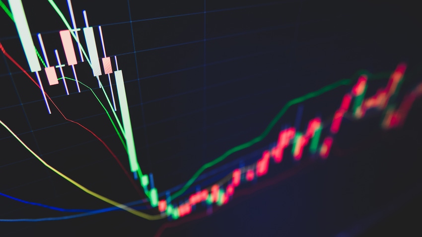 Stock exchange market graph on LED screen