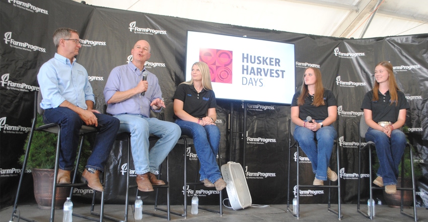 Gov. Pete Ricketts (holding microphone) and Nebraska Department of Agriculture director, Steve Wellman 