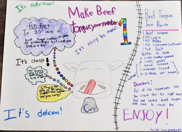 Students from Gilmore City-Bradgate Elementary submitted a poster titled “Make beef tongue your #” with a taco recipe. 
