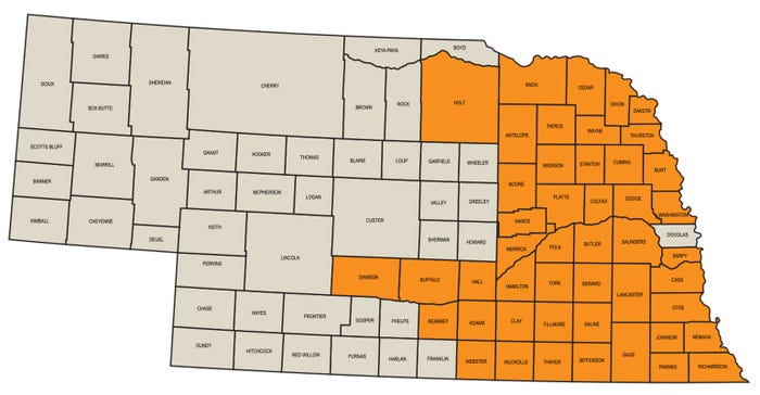 counties shaded orange indicate those where resistance to Group 11 fungicides appeared