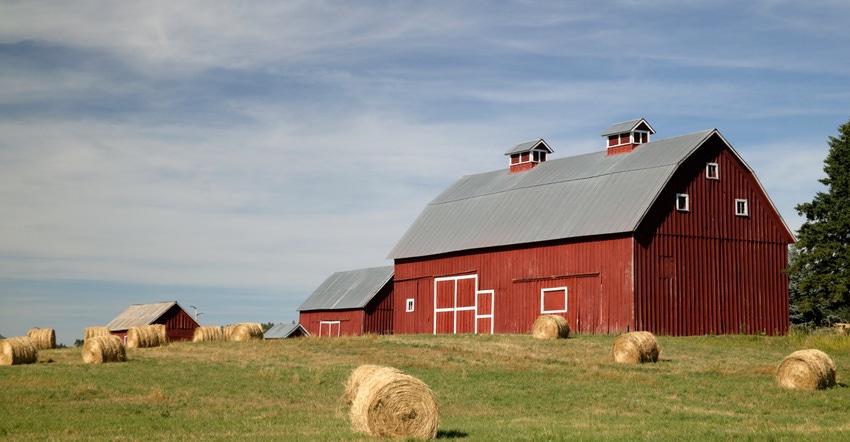 Barn and bales of hay