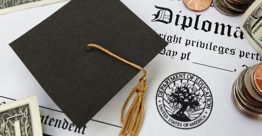 Money, graduation cap and diploma