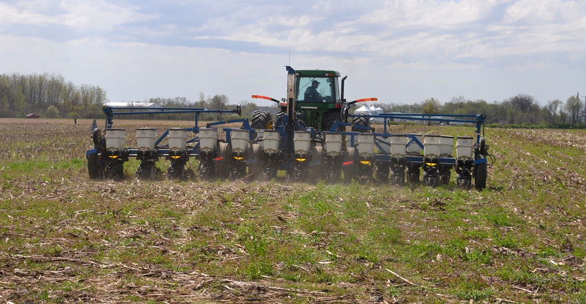 split-row soybean planter in the field