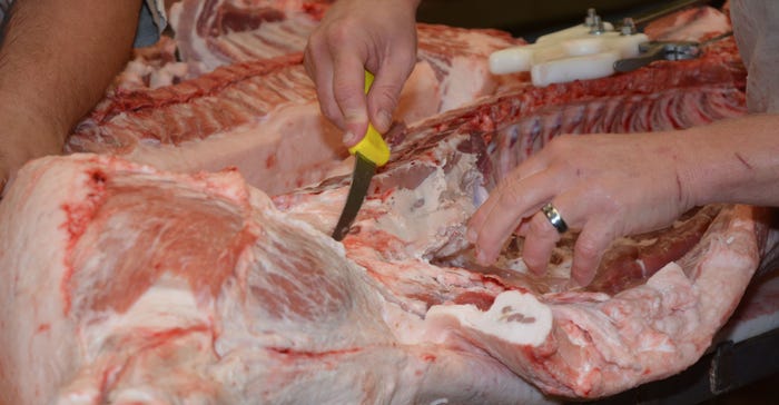 Close up of meat processing