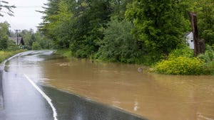 Route 11 is flooded after heavy rain on July 10, 2023 in Londonderry, Vermont