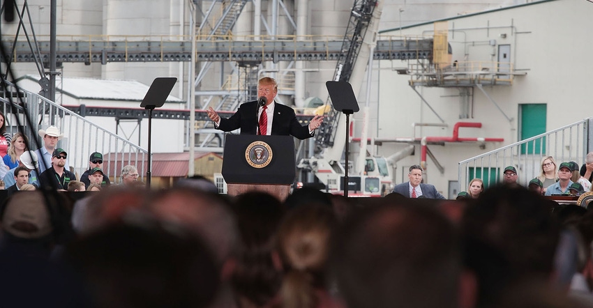 President Trump speaks during a visit to the Southeast Iowa Renewable Energy ethanol facility on June 11, 2019, in Council Bl
